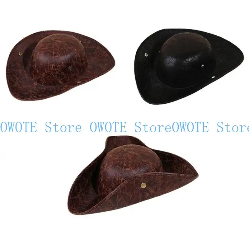 

652F Adult Pirate Hat Colonial Tricorn Hat Steampunk Pirate Hat Funny Party Hat Historical Colonial Hat for Halloween