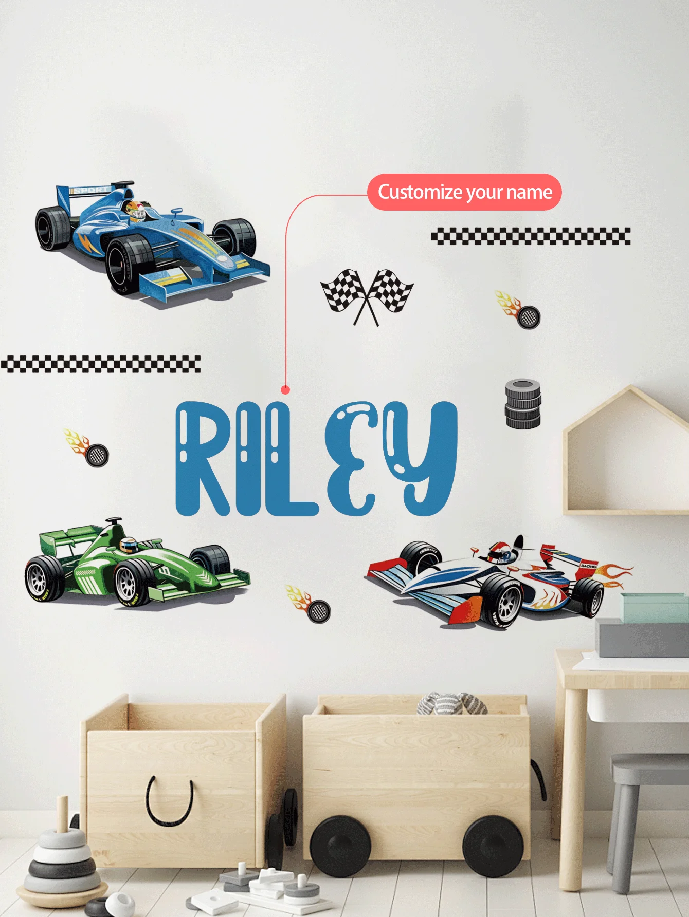 ملصق حائط مخصص [سيارة] تخصيص النص! مناسبة للمنزل والمكتب وغرفة الأطفال والمكان التجاري