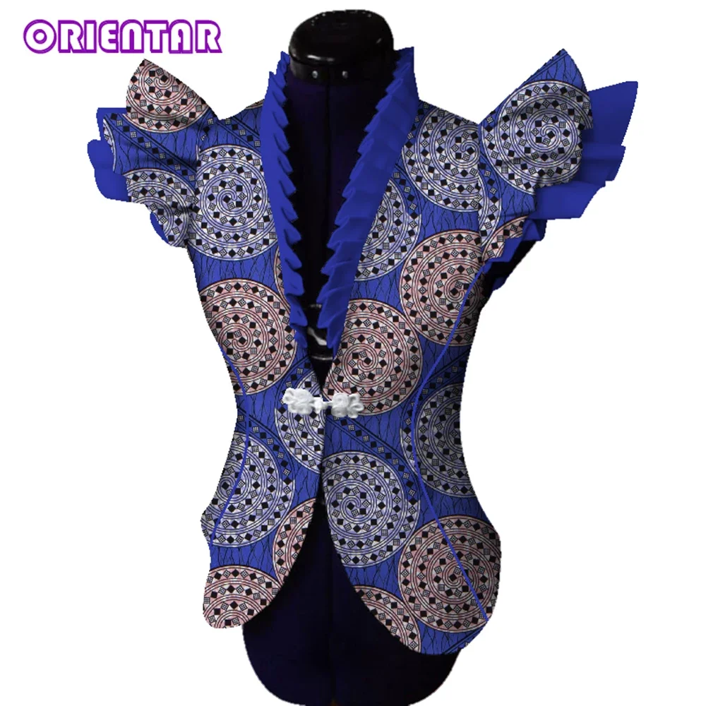 Fashion Women Tops African Wax Print Butterfly Sleeve Bodycon Coat Tops Bazin Riche Africa Clothes Outwear Vest WY3857