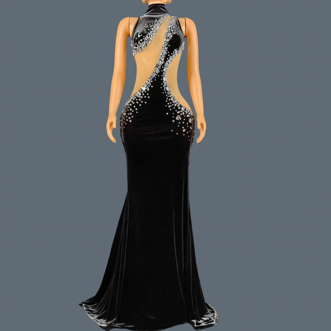 

Formal Evening Gown Sequined Crystal Velvet Off Shoulder Floor Length Dress Mermaid Luxury Glamorous Designer Gala Outfit tieta