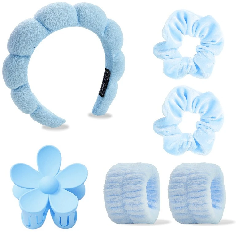 عصابة رأس لغسل الوجه مكونة من ست قطع، عصابة رأس سحابية، عصابة رأس لليوجا التجميلية، صندوق هدايا دبوس شعر على شكل حلقة للأمعاء الغليظة