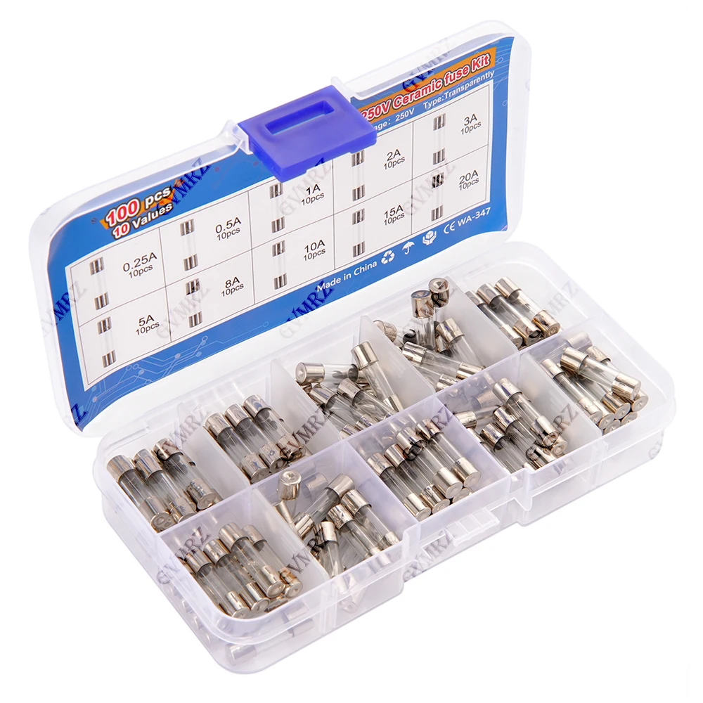 100 Stück 5x20mm Schnellverschmelzende Glasrohr-Sicherungen Sortiertes Set Ampere 0,25A 0,5A 5A 8A 10A 15A 20A 250V mit Aufbewahrungsbox 1A 2A 3A – Detail 3