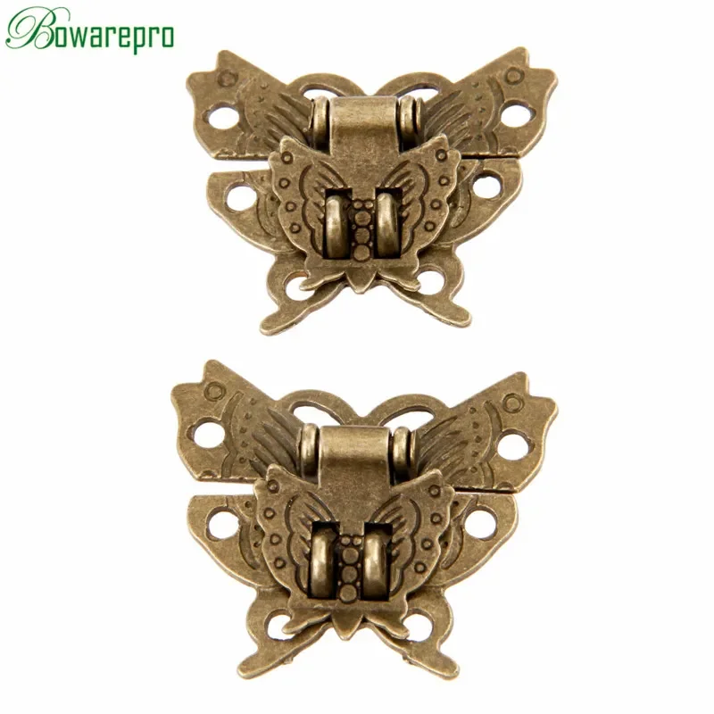 Bowarepro 2 Stuks Antiek Brons Hasp Klink Sieraden Houten Doos Kast Gesp Case Lock Vlinder Ontwerp Meubelbeslag 39*45MM