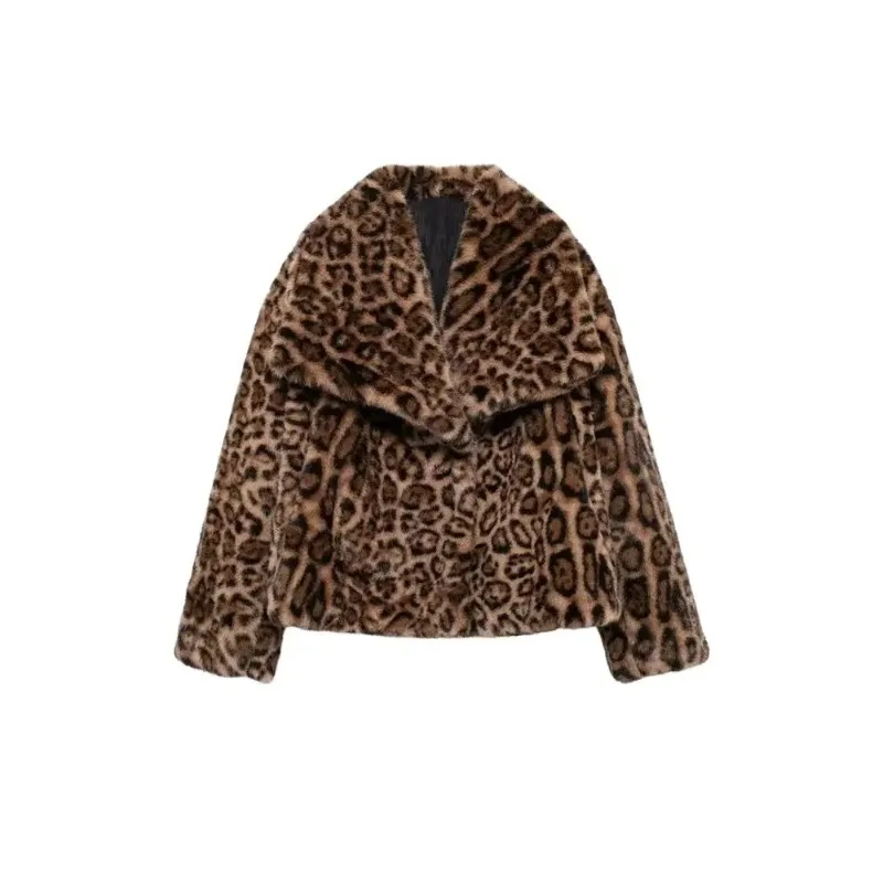 SMVP Autumn Winter Women's Thick Warm Leopard Faux Fur Jacket Lapel Collar Coat Long Sleeve Female Outerwear Chic Tops Fashion