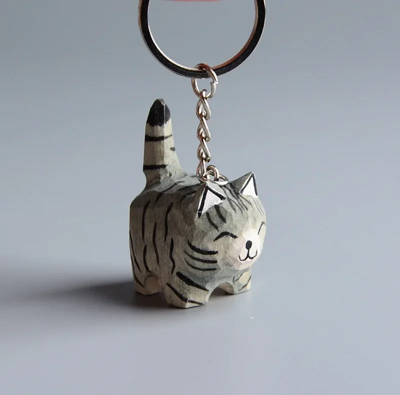 

Woodcarving Cat Keychain Creative New Fashion Crafts Handmade Wood Carved Animal Decoration Car Phone Bag Hanger Gift Llaveros