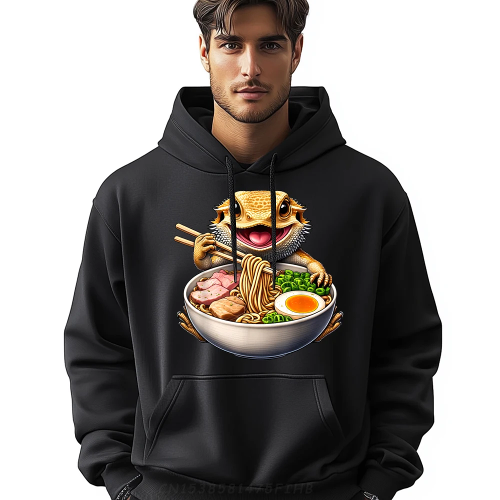 

Bearded Dragon Eating Ramen Noodle Kawaii Japanese Food Graphic Sweatshirts Hoodies Men Tops Hoodies Feminist