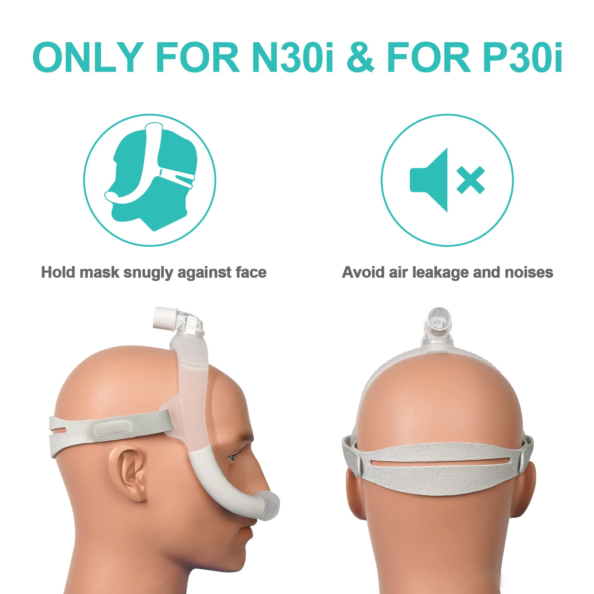 Nasal Replacement Adjustable Headgear Strap. Compatible with ResMe Air Fit N30i; Air Fit P30i or Gel Masks, Wide Cushion, Snug