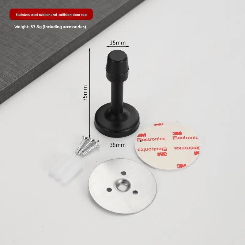 Stainless Steel Door Stops, Wall Mounted Door Stopper with Rubber Holder and Catch, Floor Fitting with Screws for HomeBedroom