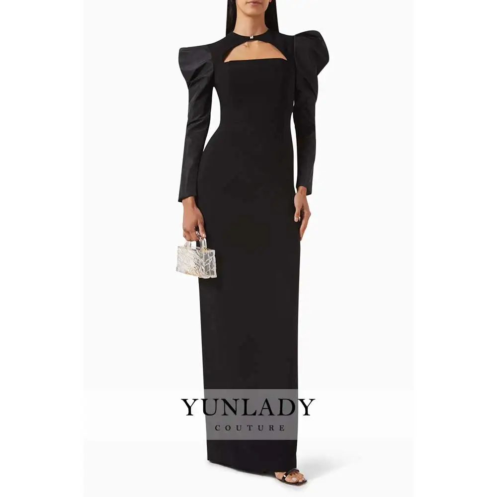 

YUNLAN Prom Dress Customized High Collar Hollow Crepe Puff Sleeve Evening Dresses Elegant Arabian Mother Dress Party Gown