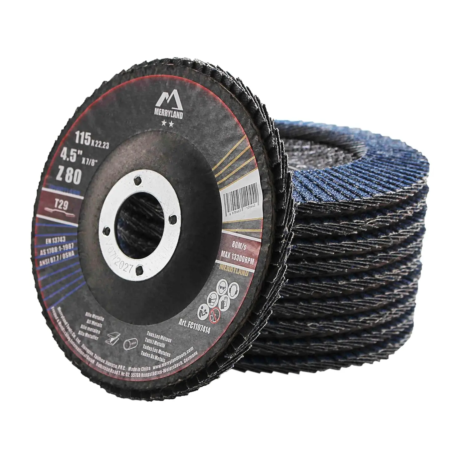 

4.5" 80 Grit Flap Disc 10 Pack for Angle Grinder, Zirconium Corundum, Metal Stainless Steel