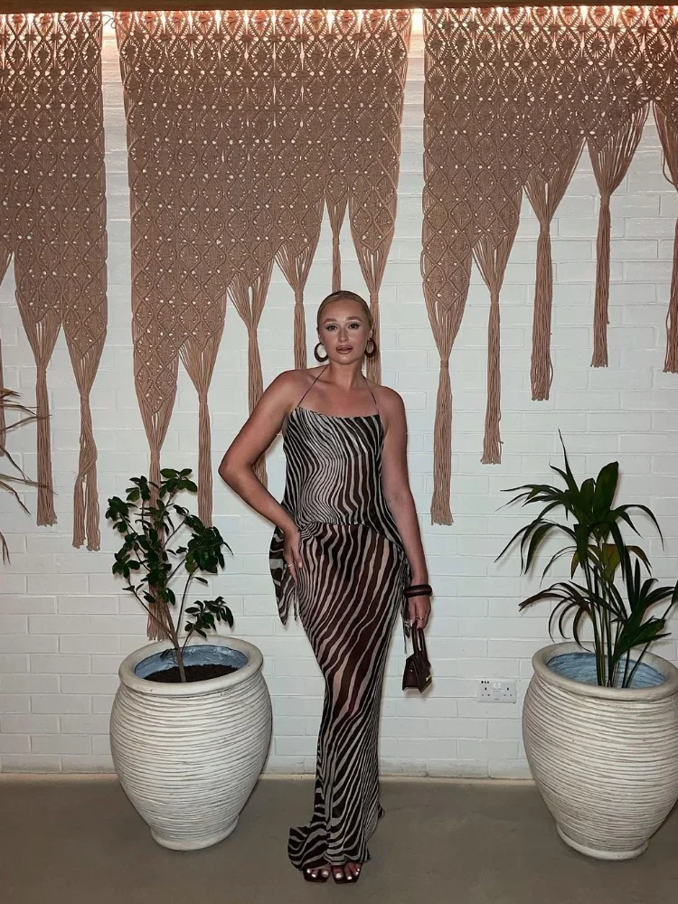 Vintage Beach Stripe Printed Women's Slip Top Skirt Suits Beach Sleeveless Bandage Top Pleated Skirts 2025 Summer Lady Outfit