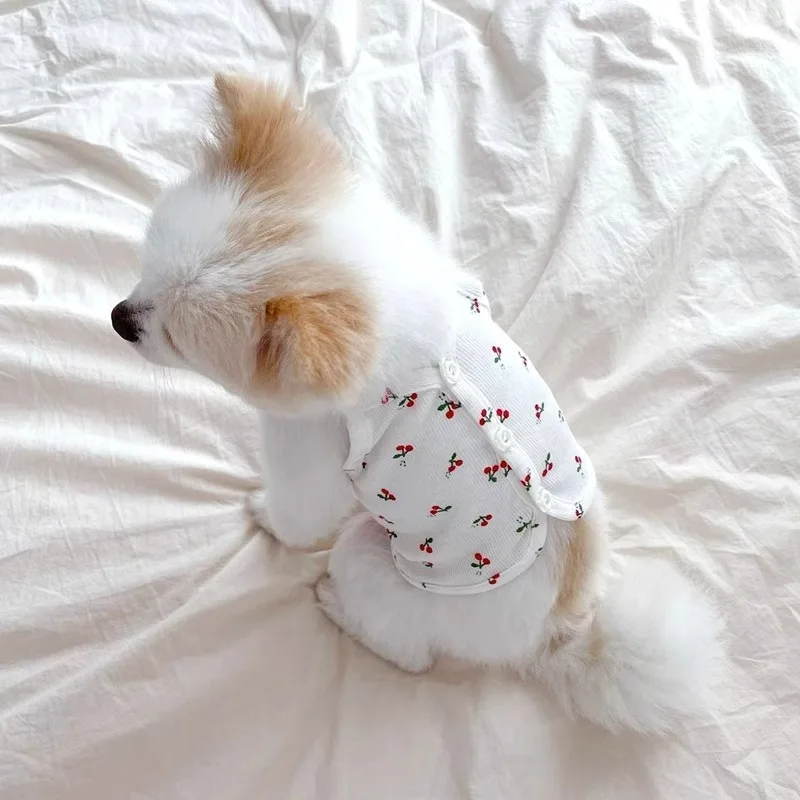 

Teddy Fresh Open Button Shirt Summer Cherry Sling Bichon Frise Breathable Clothes Puppy Cute Fruit Clothes Fashion Pet Supplies