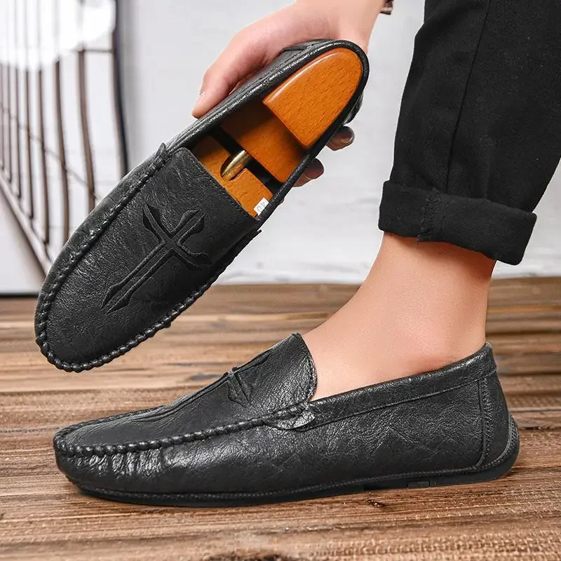 

Moccasins Men's Square Toe Korean Style Slip-on Lazy Shoes Genuine Leather All-Match Slip-on Casual Shoes