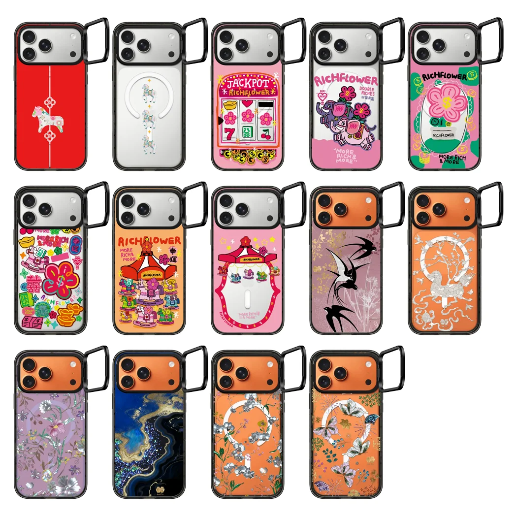 

Cartoon Horse Flower Rich Camera Ring Stand Acrylic Magnetic Cover for IPhone 12 13 14 15 16 17 Pro Max Case for IPhone 17Pro
