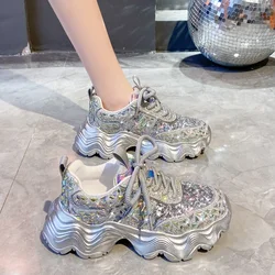 Donne in pelle nuovo stile moda piattaforma marea brillare Bling strass scarpe di cristallo ragazze giovanili Outdoor Chunky Walking Sneakers