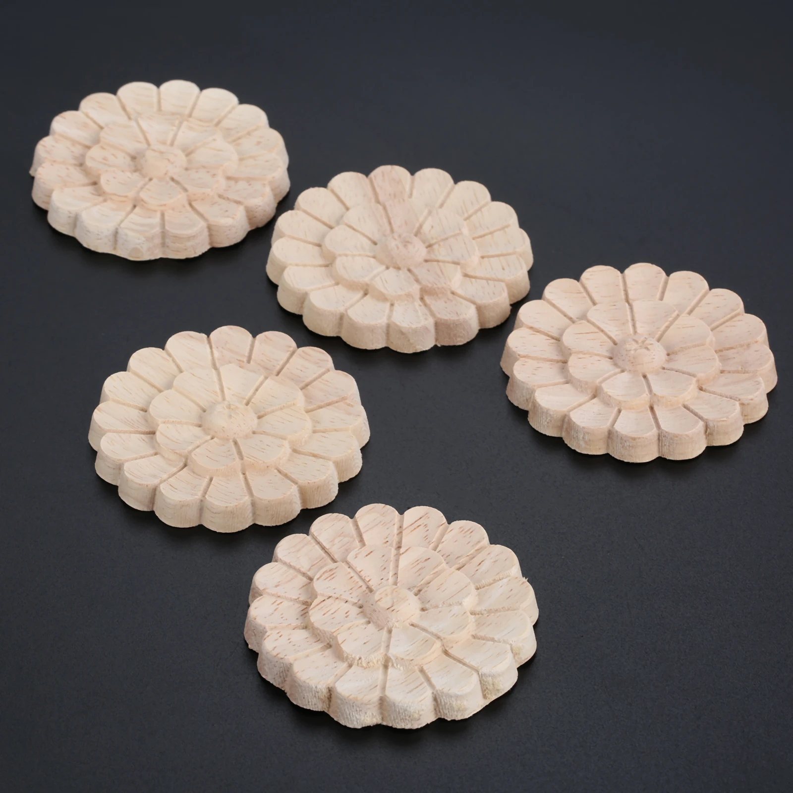 나무 조각 온레이 아플리케, 도색되지 않은 나무 장미 조각 가구 데칼, 문 벽 거울 벽난로 침대 DIY 장식, 5 개, 6cm
