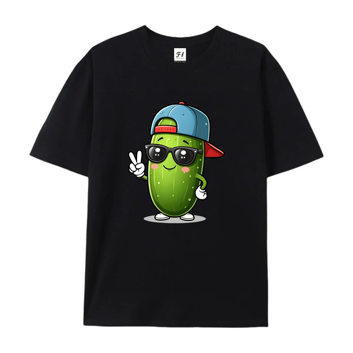 Unisex Round Neck T Shirt Cool Cartoon Cucumber Graphic Tee Casual Short Sleeve Tops Funny Vegetable Summer Daily Wear Shirt
