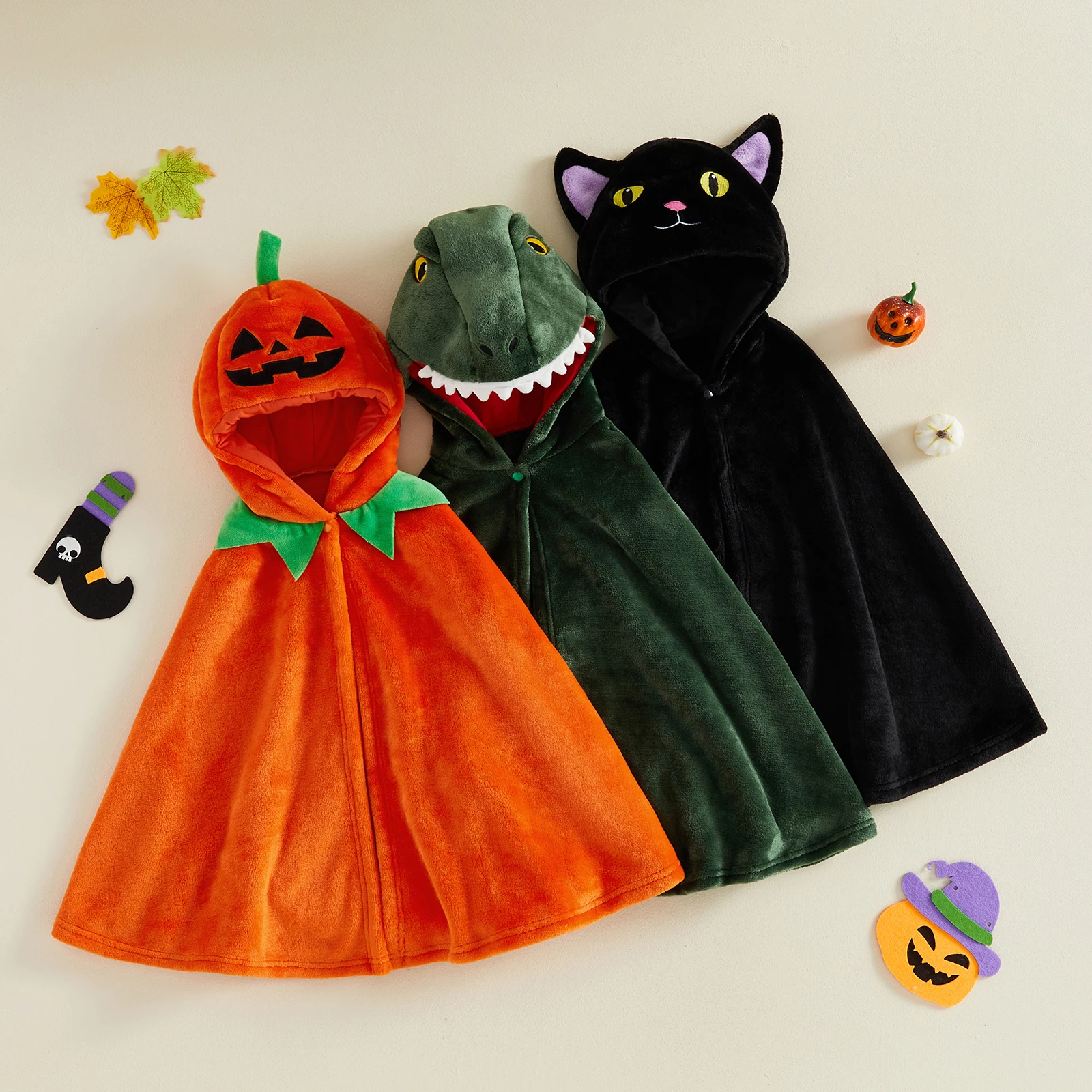 Kids Hooded Cloak Cape Halloween Costume Toddler Kids Pumpkin Dinosaur Poncho Coats Outerwear for Halloween Cosplay Party