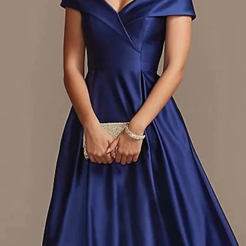 Royal Blue Off the Shoulder Satin Evening Dress High - Low Hem Elegant Gown for Wedding Party Dress A-line Formal Dress