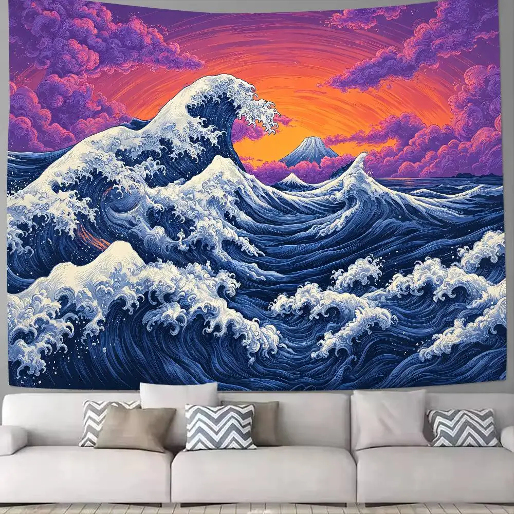 Sunset Great Wave Mount Fuji Wall Tapestry Japanese Ukiyo-e Ocean Landscape Oriental Backdrop Bedroom Japan Aesthetic Home Decor