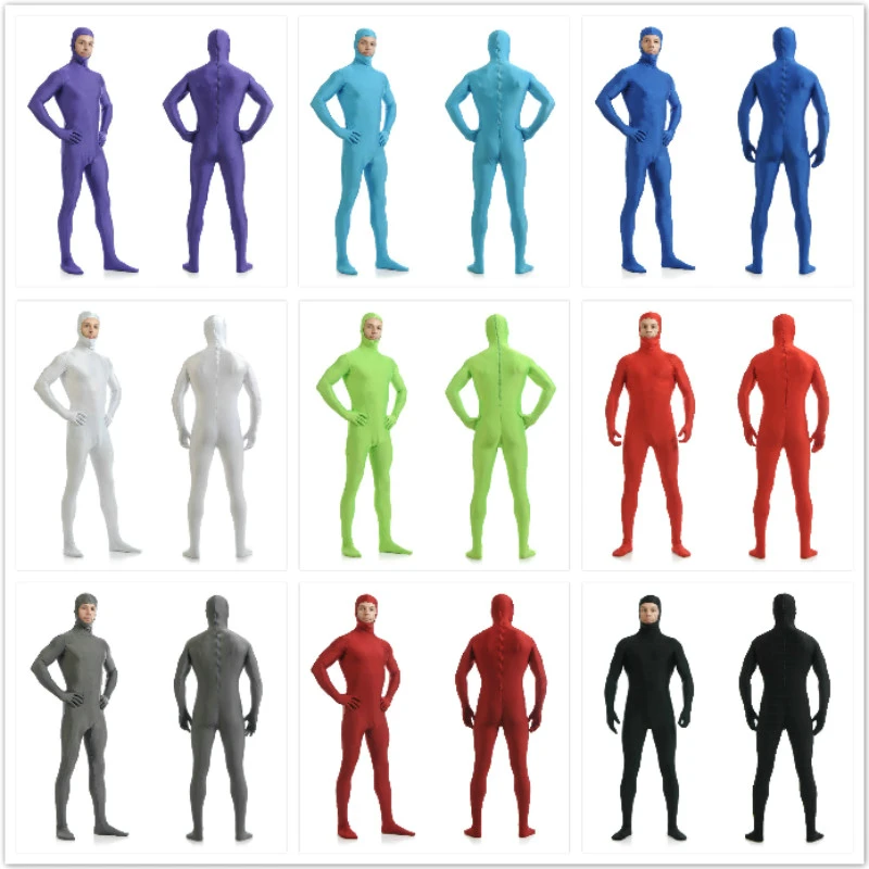 Kostenloser Versand mehrfarbige Zentai offenes Gesicht Körper Haut Anzug Catsuit Zoll Schritt Reiß verschluss Party Kostüme maßge schneidert für Plus Size