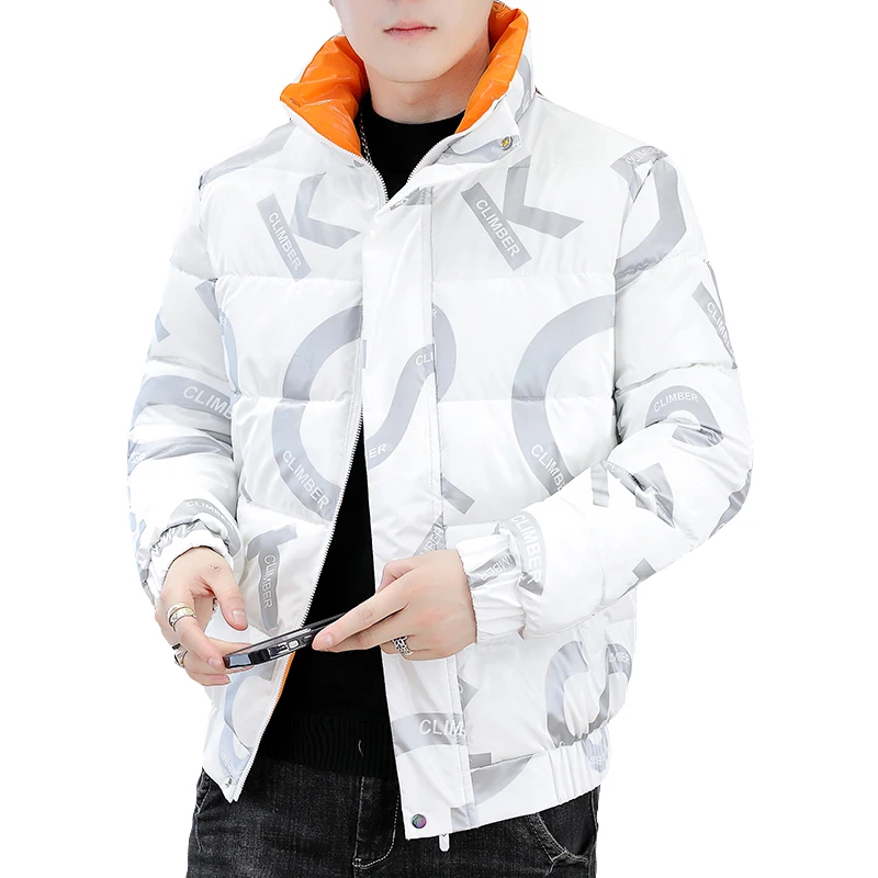 2023 Autumn Winter Shiny Down Cotton Padded Jackets Men\'s Stand Collar Casual Warm Short Bright Parkas Youth Outwear Thick Coats