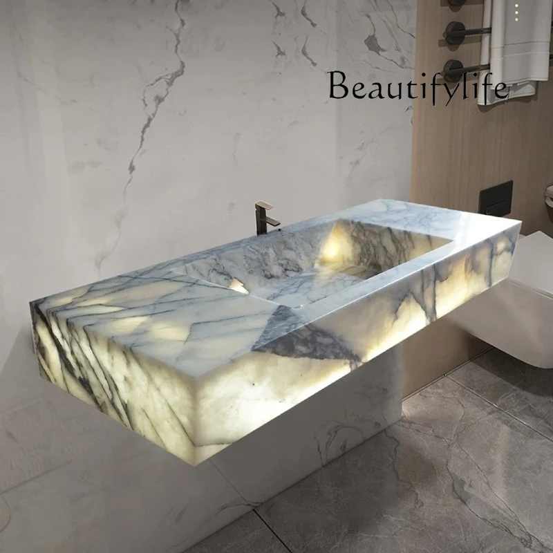 Customizable light luxury natural marble basin integrated wash basin bathroom simple wall-mounted transparent wash basin