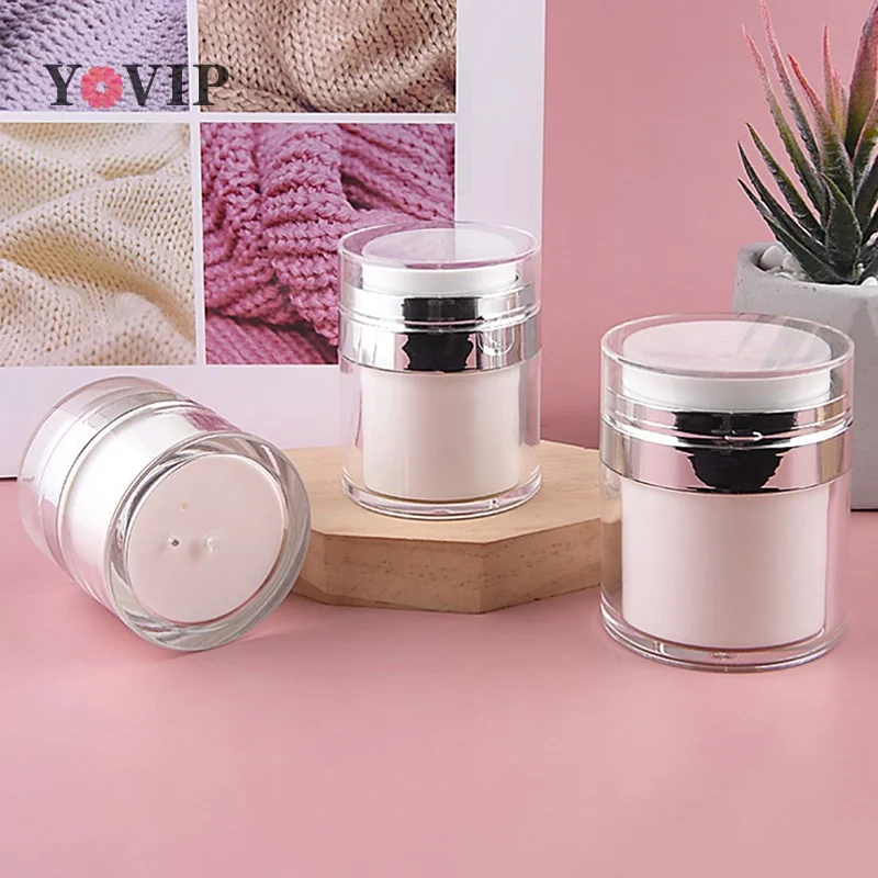 Draagbare 1Pc 15/30/50G Navulbare Cosmetische Pot Crème Blikjes Vacuüm Fles Persstijl Crème Pot Flesjes Airless Cosmetische Container