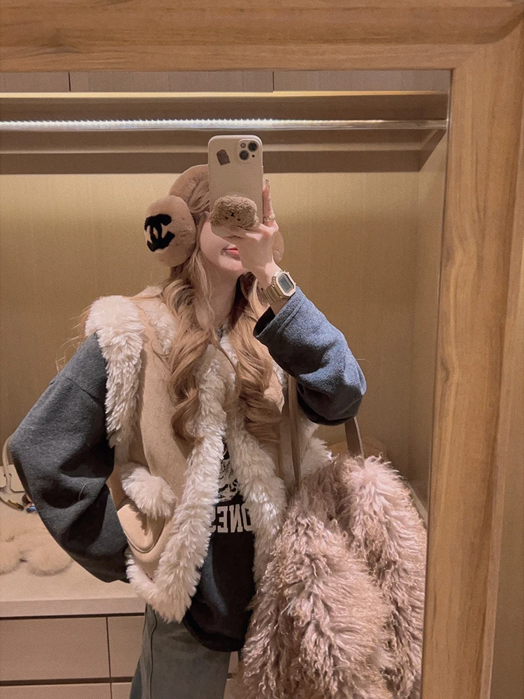 

Yukiss Vintage Suede Double-Sided Wear Retro Mink Jaet Outerwear Commute Sle Polyester Fabric Midi Length Color