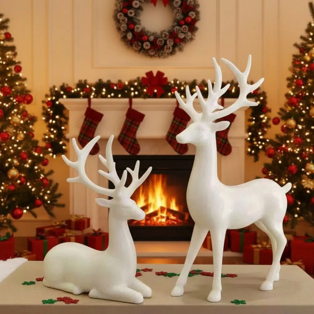 Creative Deer Desktop Ornament Sitting/Standing Position Cute Christmas Deer Statue Modern Exquisite Elk Figurine Mantle Display