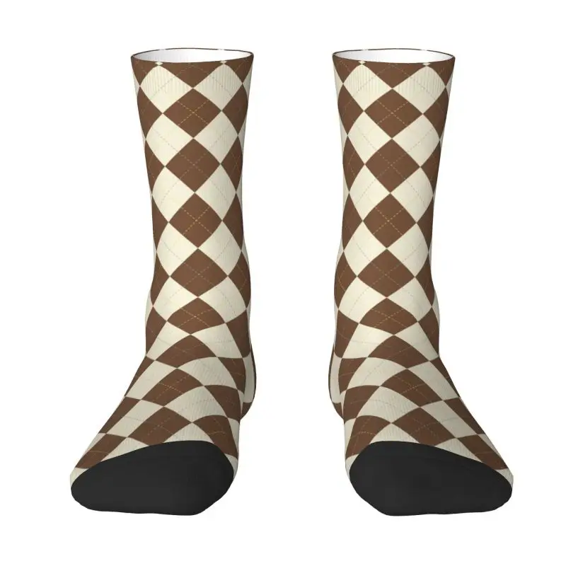 

Modern Brown Cream Color Argyle Pattern Dress Socks Men Women Warm Fashion Novelty Crew Socks