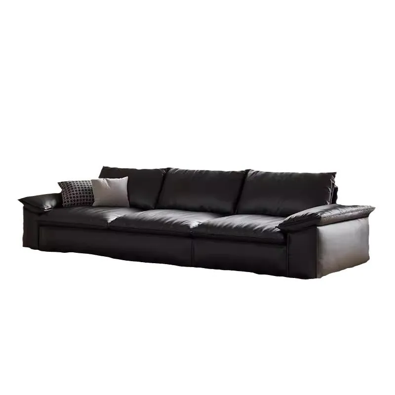 

Sofa tofu block leather high backrest living room modern simple first layer cowhide sailboat