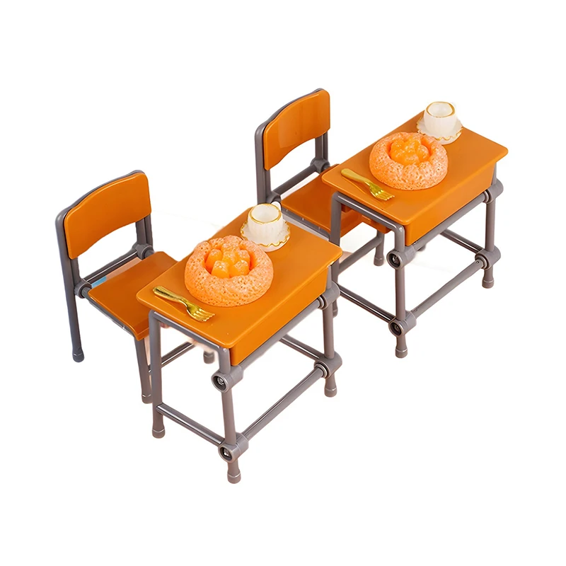1 conjunto 1:12 acessórios para casa de bonecas, mesas em miniatura, cadeiras, modelo, decoração de sala de aula, brinquedo, comida, utensílios de mesa, ornamento