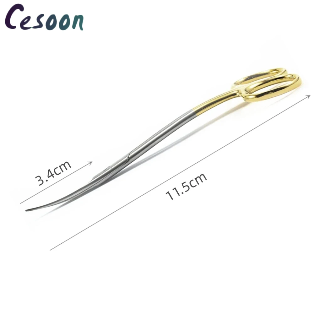 1Pcs Dental Surgical Double Curved Gold Plated Handle S Scissors Medical Dissecting Stainless Steel 11.5cm Dentistry Tools