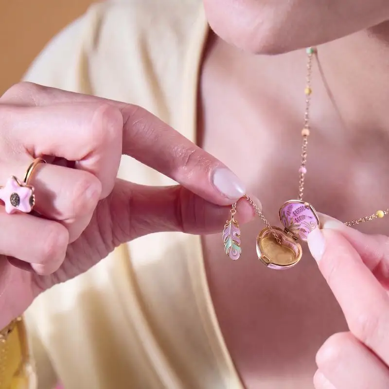 Pink Gold Phase Box Necklace Ring Combination Adjustable Girls Jewelry Fine Fashion Party Accessory Gift