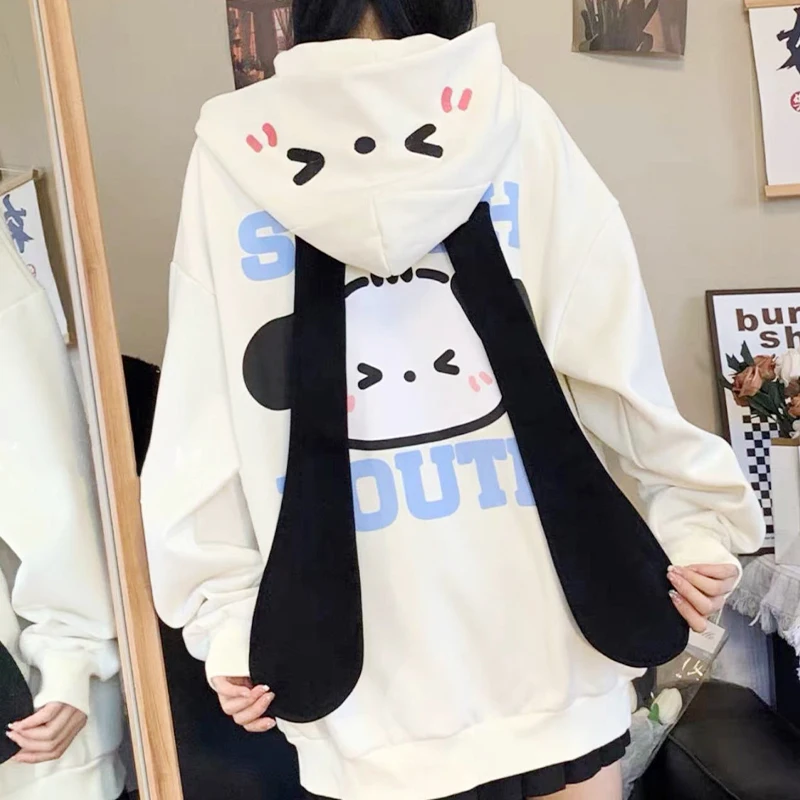 

Kawaii Sanrio Pochacco Big Ear Hooded Coat Sweatshirt Anime Cartoon Cotton Autumn Spring Coat Loose Casual Girls Student Tops