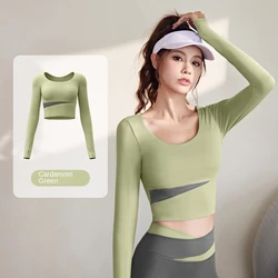 Peach color matching long-sleeved yoga clothes tops nude slimming sports quick-drying running fitness tops women