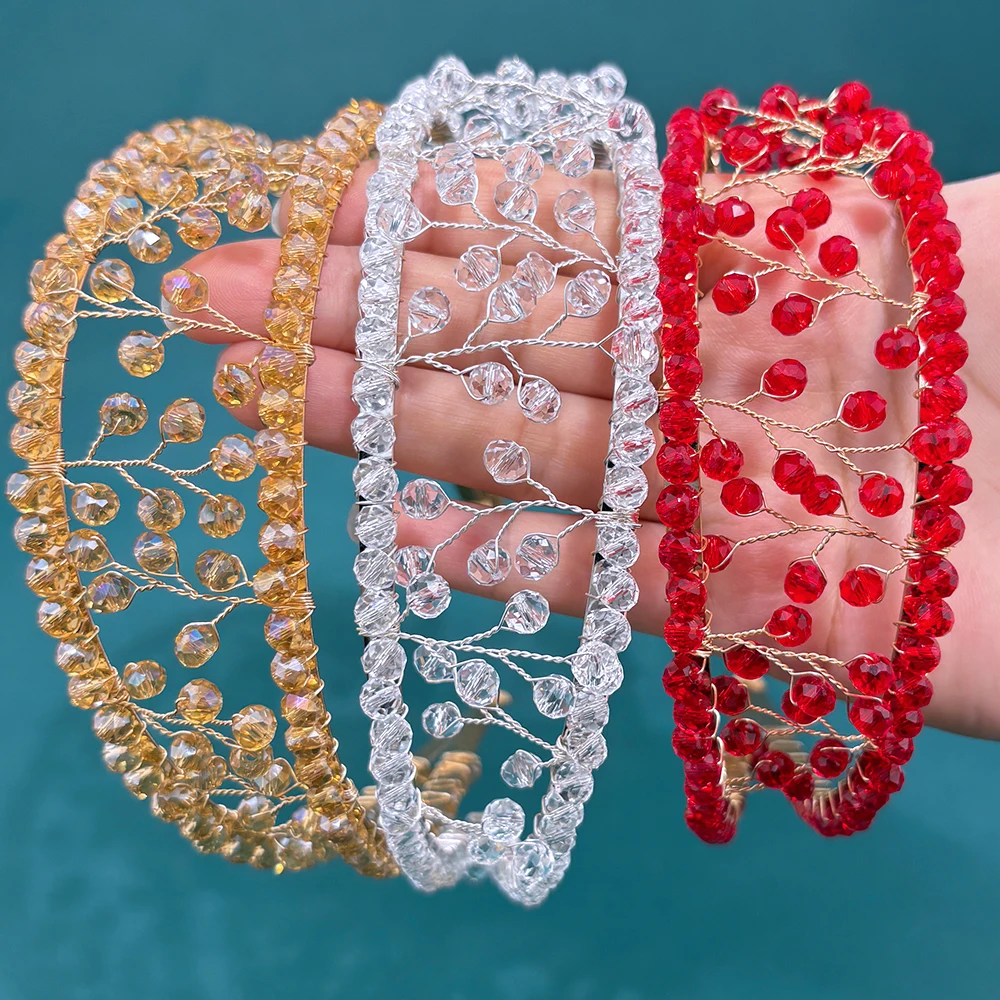 

DZ299 Handmade Baroque Headband Colorful Crystal Tiaras Headbands Bride Women Wedding Hair Accessories Halloween Party Hairbands