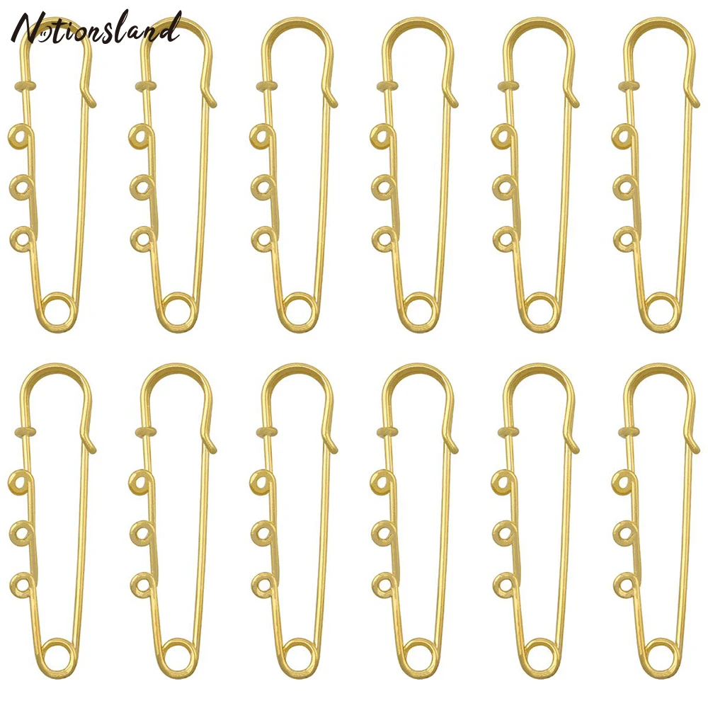 

12pcs 50mm Safety Pin Heavy Duty Golden Safety Brooches Kilt Pins with 3 Loops for Jewelry makingKnitted Fabric&DIY Crafts