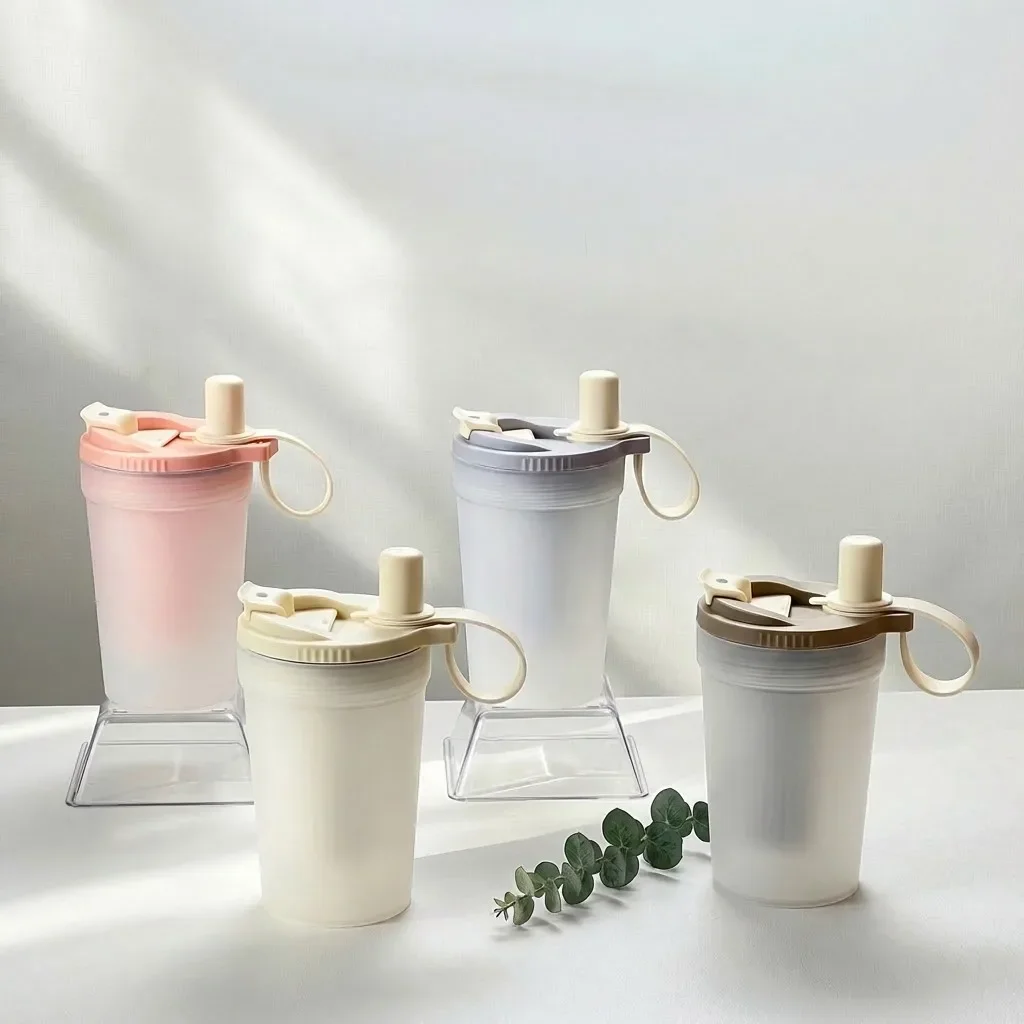 Reusable Transparent Plastic Straw Water Cup Portable Tumbler With Strainer Heat Resistant Sealed Milk Coffee Cup For Students