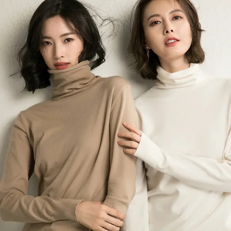 Otoño Invierno suéter de cuello alto ajustado jerseys básicos 2024 moda coreana Tops de punto que tocan el suéter de las mujeres jerseys elásticos