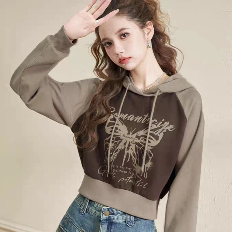 

Fashion Spliced Printed Letter Hoodies Sweatshirts Female Clothing 2025 Spring Autumn New Loose Korean Tops Casual Sweatshirts