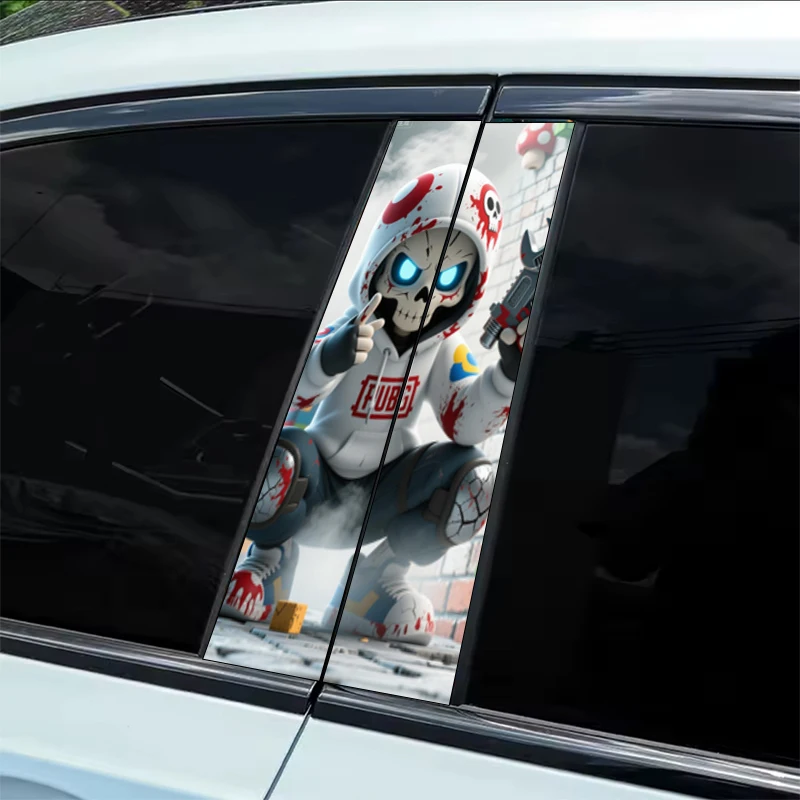 2-delige coole Skull Mechanical Warrior-autostickers - geïnspireerd door het Starry Night-ontwerp van Van Gogh, duurzaam glanzend vinyl