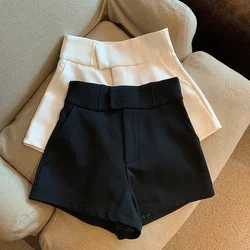 Calça curta feminina de cintura alta de perna larga, Y2K Fashion Streetwear, elegante, branco, preto, sexy, clube, fino, quente, novo