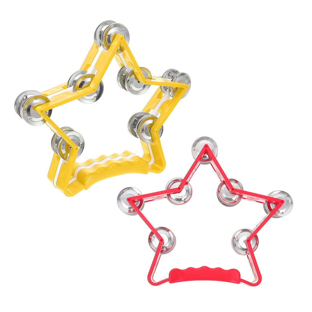 

2 Pcs Hand-ring Drum Handle Jingle Bells Christmas Musical Enlightenment Plastic Handheld Child