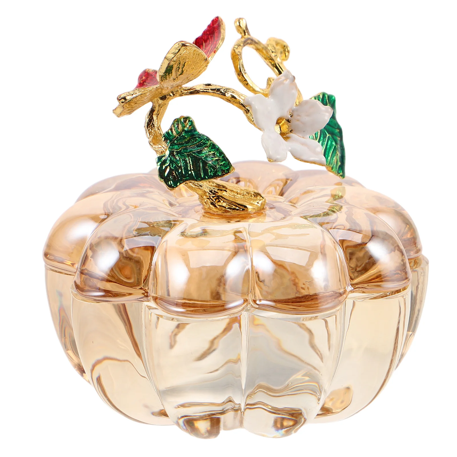 

Elegant Glass Pumpkin Storage Jar Transparent Candy Bowl with Cover for Jewelry Rings Earrings Kitchen Snack Organizer