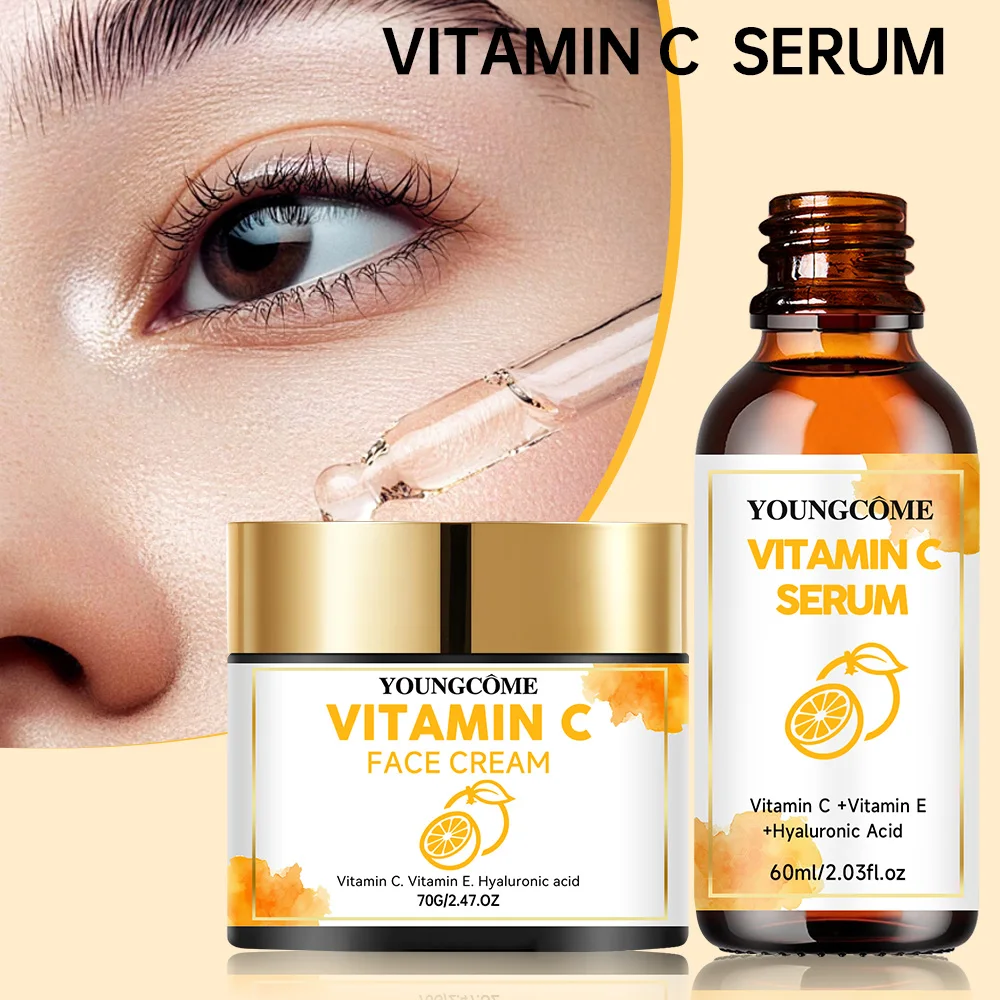 YOUNGCOME Vitamin C Hautpflegeset für Frauen, feuchtigkeitsspendendes Hyaluronsäure-Hautpflegeroutine mit Serum, Gesichtscreme 70 g + 60 ml – Detail 4