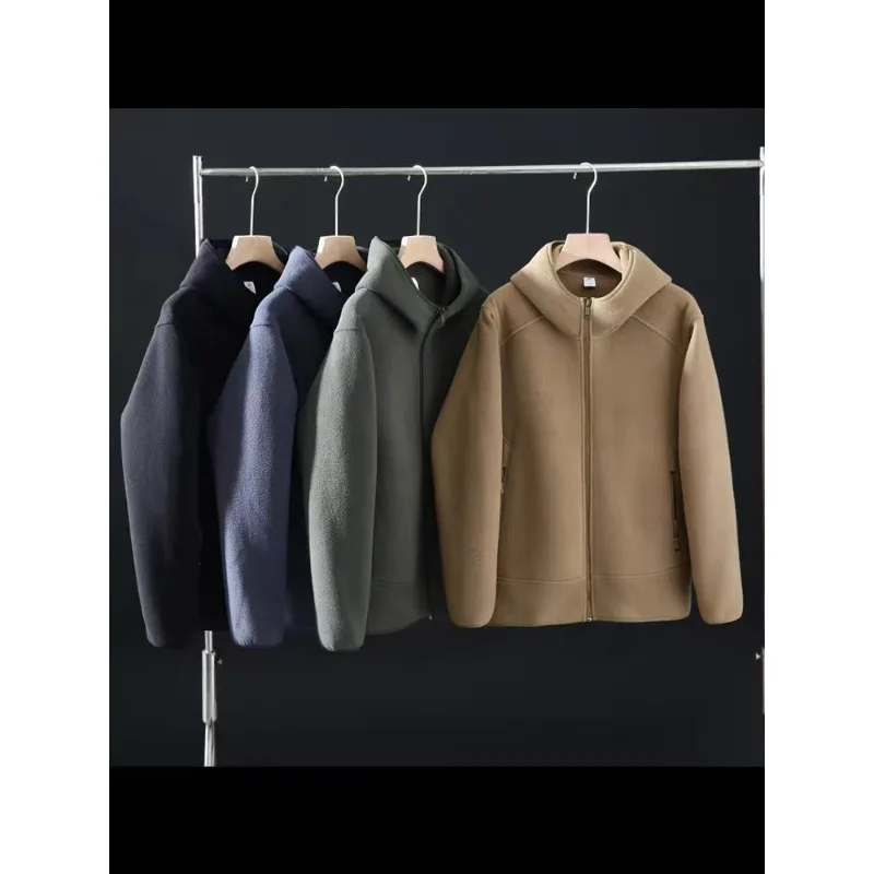 

Повседневная спортивная куртка для бега, мужской кардиган с капюшоном, теплая двусторонняя флисовая куртка, мужская осенне-зимняя флисовая куртка с капюшоном