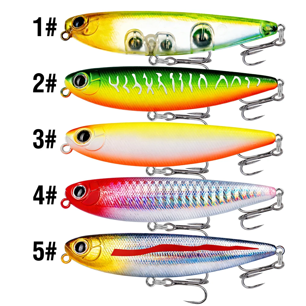 5Pcs Top Wasser Bleistift Angeln Locken 5/6,6/9,1 cm Schwimmende Swimbait Wobbler Künstliche Harten Köder Mit 2 Drillinge Für Bass – Detail 6