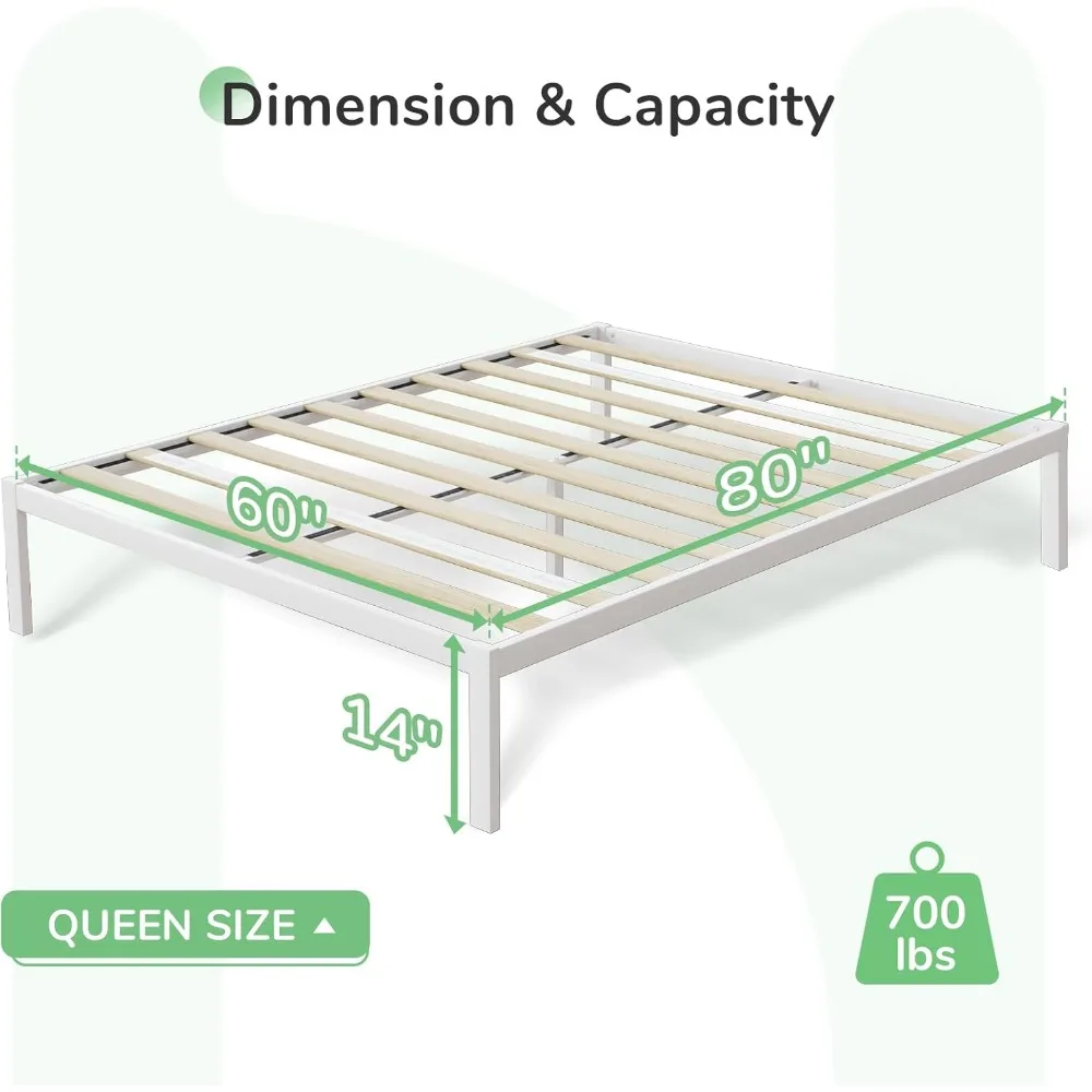 Struttura letto con piattaforma in metallo: dimensioni queen, supporto a doghe in legno, resistente, senza bisogno di molle, facile montaggio